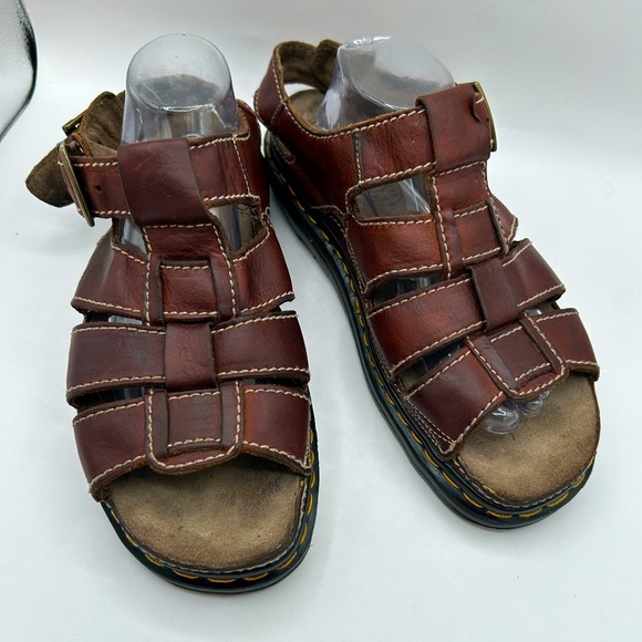 RARE MIE Vintage Dr Martens Fisherman Sandals 90s Brown Leather Mens 12 Y2K - Picture 7 of 17